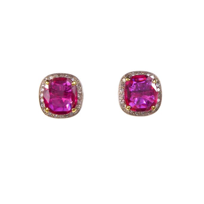 Pair of ruby and diamond cluster earrings | MasterArt